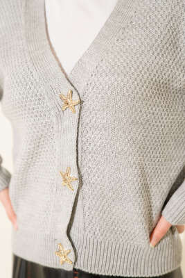 Deniz Yıldızı Düğmeli Triko Hırka Gri - Yılın Fırsatı