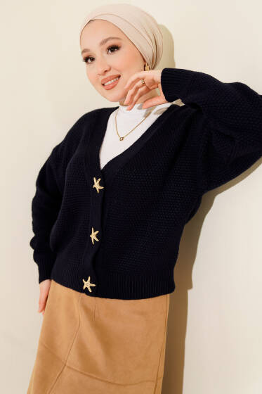 Deniz Yıldızı Düğmeli Triko Hırka Lacivert - Hırka