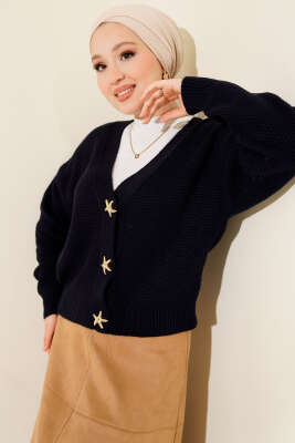Deniz Yıldızı Düğmeli Triko Hırka Lacivert - NOVALÜX