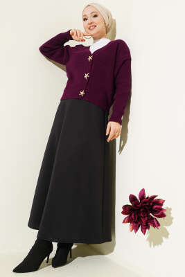 Deniz Yıldızı Düğmeli Triko Hırka Mor - Hırka