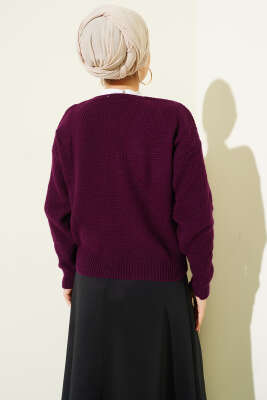 Deniz Yıldızı Düğmeli Triko Hırka Mor - Hırka