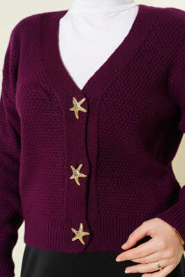 Deniz Yıldızı Düğmeli Triko Hırka Mor - Hırka