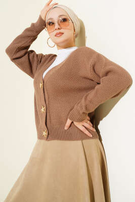 Deniz Yıldızı Düğmeli Triko Hırka Vizon - NOVALÜX