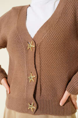 Deniz Yıldızı Düğmeli Triko Hırka Vizon - Yılın Fırsatı