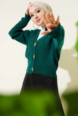 Deniz Yıldızı Düğmeli Triko Hırka Zümrüt - NOVALÜX