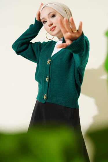 Deniz Yıldızı Düğmeli Triko Hırka Zümrüt - Hırka
