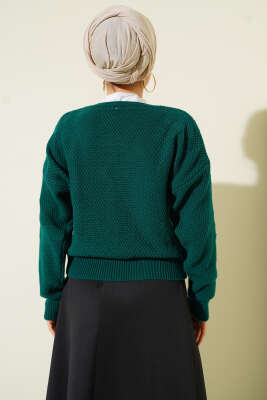 Deniz Yıldızı Düğmeli Triko Hırka Zümrüt - Hırka