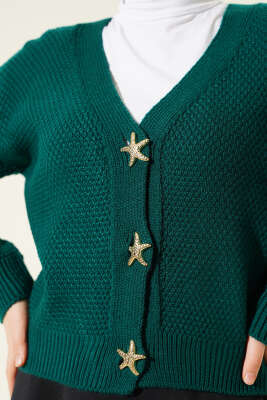 Deniz Yıldızı Düğmeli Triko Hırka Zümrüt - Hırka