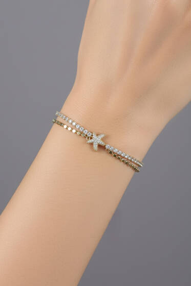 Deniz Yıldızı Taşlı Bileklik Gold - Bileklik