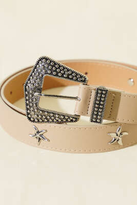 Deniz Yıldızı Tokalı Kemer Bej - Deri Kemer