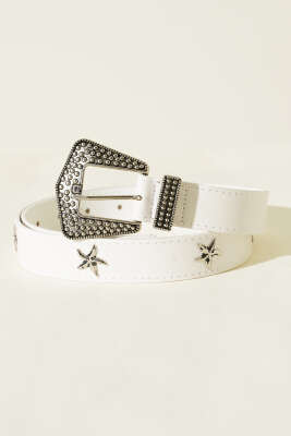 Deniz Yıldızı Tokalı Kemer Beyaz - Deri Kemer