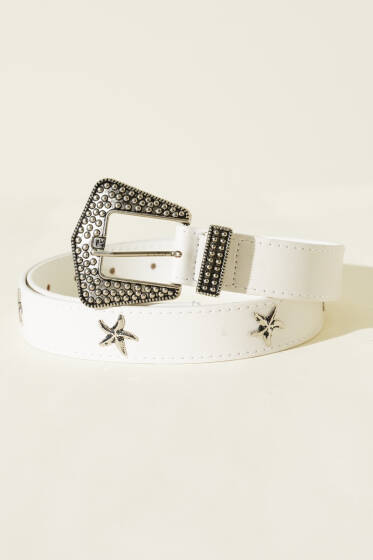 Deniz Yıldızı Tokalı Kemer Beyaz - Deri Kemer