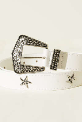 Deniz Yıldızı Tokalı Kemer Beyaz - Deri Kemer