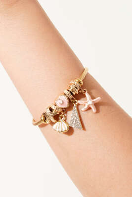 Deniz Yıldızı ve İstiridye Charm Detaylı Bileklik Pembe - DEMİR BİJUTERİ