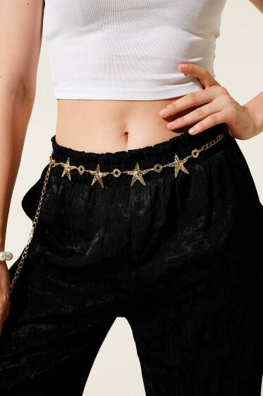 Deniz Yıldızlı Halkalı Zincir Kemer Gold - Zincirli Kemer