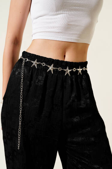 Deniz Yıldızlı Halkalı Zincir Kemer Gümüş - Zincirli Kemer