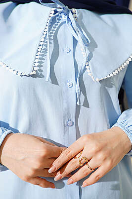 Denizci Yaka Bağlamalı Kısa Gömlek Bebe Mavi - Gömlek