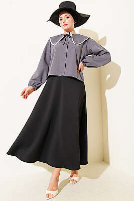 Denizci Yaka Bağlamalı Kısa Gömlek Füme - Gömlek