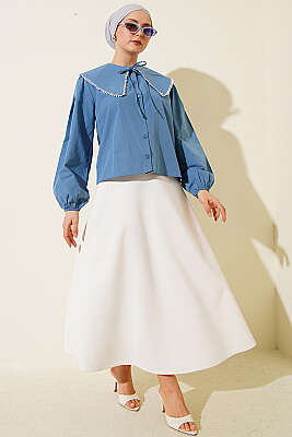 Denizci Yaka Bağlamalı Kısa Gömlek İndigo - Gömlek