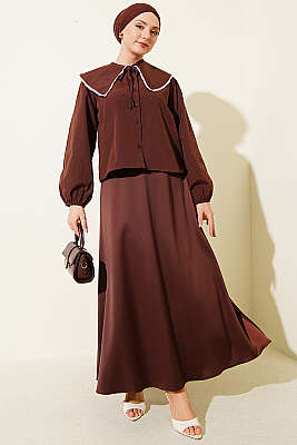 Denizci Yaka Bağlamalı Kısa Gömlek Kahve - Gömlek