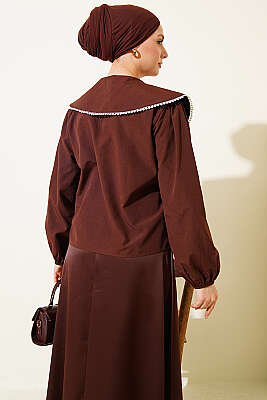 Denizci Yaka Bağlamalı Kısa Gömlek Kahve - Gömlek