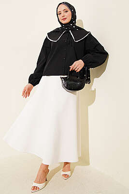 Denizci Yaka Bağlamalı Kısa Gömlek Siyah - Gömlek