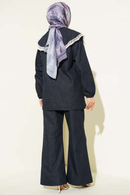 Denizci Yaka Dantelli Tunik İkili Takım Antrasit - İkili Takım