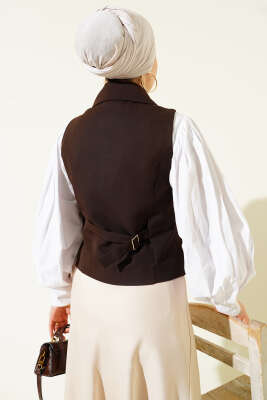 Denizci Yaka Düğmeli Kısa Yelek Kahve - Yelek