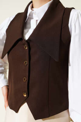 Denizci Yaka Düğmeli Kısa Yelek Kahve - Yelek