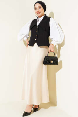 Denizci Yaka Düğmeli Kısa Yelek Siyah - Yelek