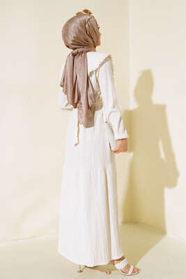 Denizci Yaka Elbise Ekru - Tesettür Elbise