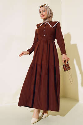 Denizci Yaka Elbise Kahve - Tesettür Elbise