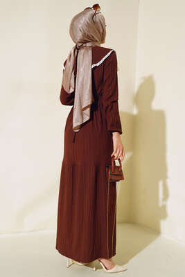 Denizci Yaka Elbise Kahve - Tesettür Elbise