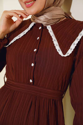 Denizci Yaka Elbise Kahve - Tesettür Elbise