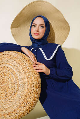 Denizci Yaka Elbise Lacivert - Tesettür Elbise