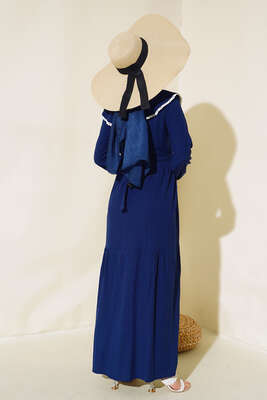 Denizci Yaka Elbise Lacivert - Tesettür Elbise