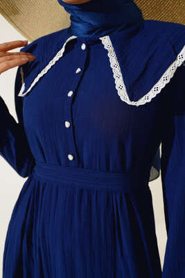 Denizci Yaka Elbise Lacivert - Tesettür Elbise