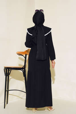 Denizci Yaka Elbise Siyah - Tesettür Elbise