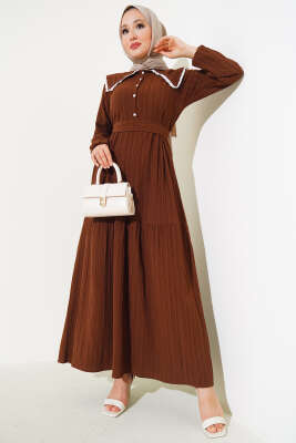 Denizci Yaka Elbise Taba 