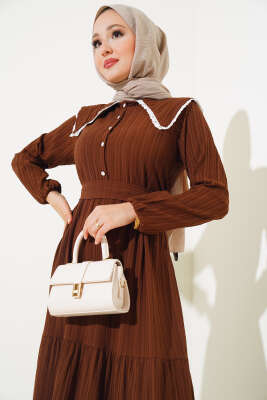 Denizci Yaka Elbise Taba - Tesettür Elbise