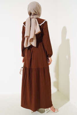 Denizci Yaka Elbise Taba - Tesettür Elbise