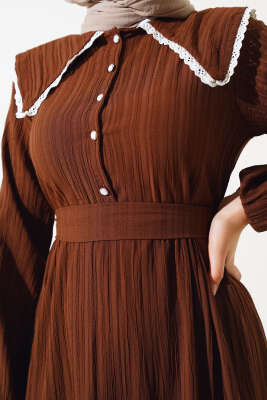 Denizci Yaka Elbise Taba - Tesettür Elbise