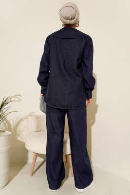 Denizci Yaka Fermuarlı Kot İkili Takım Lacivert - İkili Takım