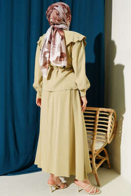 Denizci Yaka İp Kuşaklı Tensel Etekli Takım Çağla Yeşili - İkili Takım