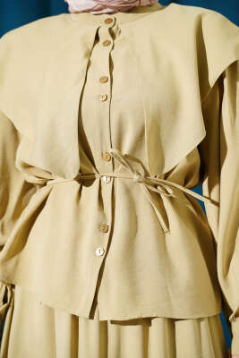 Denizci Yaka İp Kuşaklı Tensel Etekli Takım Çağla Yeşili - İkili Takım