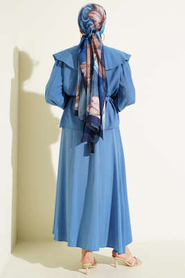 Denizci Yaka İp Kuşaklı Tensel Etekli Takım Mavi - İkili Takım