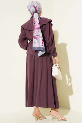 Denizci Yaka İp Kuşaklı Tensel Etekli Takım Mürdüm - İkili Takım