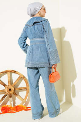 Denizci Yaka Kuşaklı Kot İkili Takım Açık Mavi - İkili Takım