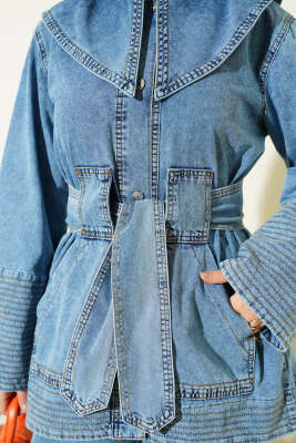 Denizci Yaka Kuşaklı Kot İkili Takım Açık Mavi - İkili Takım