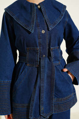 Denizci Yaka Kuşaklı Kot İkili Takım Mavi - İkili Takım